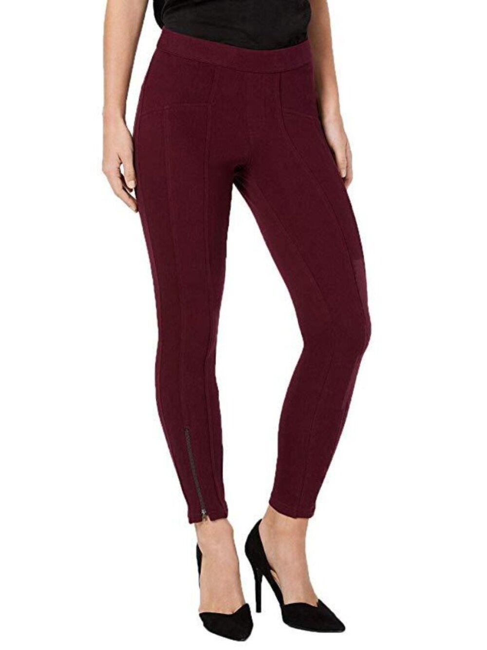 HUE Womens Seamed Zip Skimmer Leggings